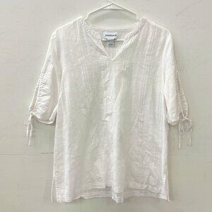 Lightweight Cotton Top with Plaid Texture and Peekaboo Sleeve Detail